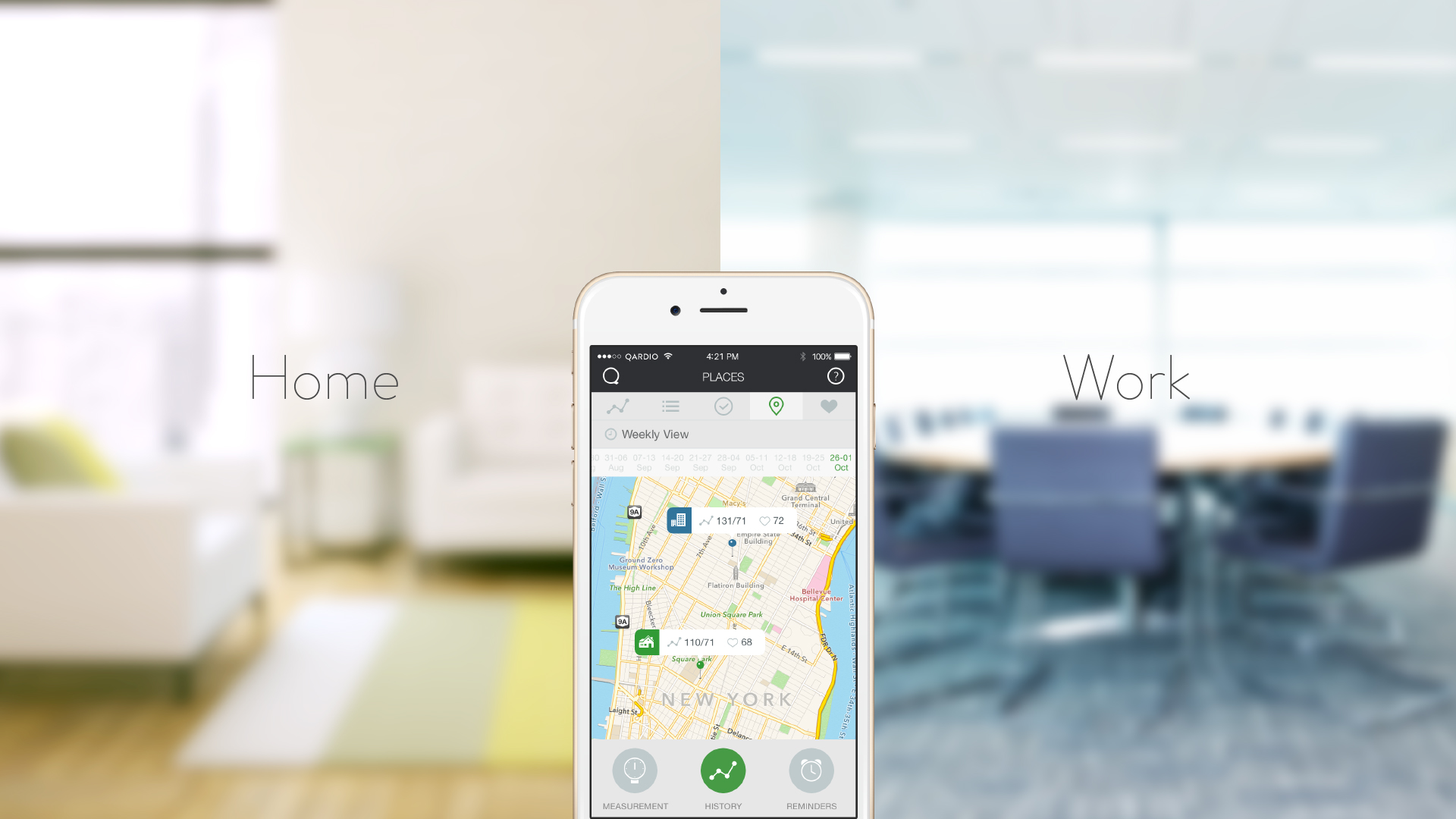 Places dell'app Qardio per monitor della pressione sanguigna QardioArm