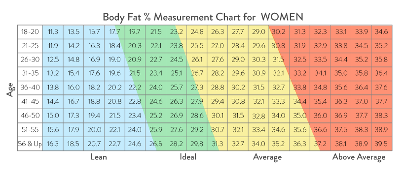 Body Fat % Measurement Chart for Women